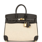 Hermes Birkin 25 Ecru and Beige Toile H Canvas and Bai Brun Swift Gold Hardware