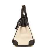 Hermes Birkin 25 Ecru and Beige Toile H Canvas and Bai Brun Swift Gold Hardware