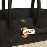 Hermes Birkin 25 Ecru and Beige Toile H Canvas and Bai Brun Swift Gold Hardware