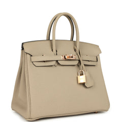 Hermes Birkin 25 Gris Tourterelle Togo Rose Gold Hardware