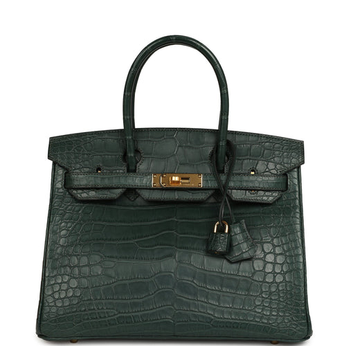Hermes Birkin 30 Vert Fonce Matte Alligator Gold Hardware