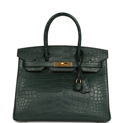 Hermes Birkin 30 Vert Fonce Matte Alligator Gold Hardware