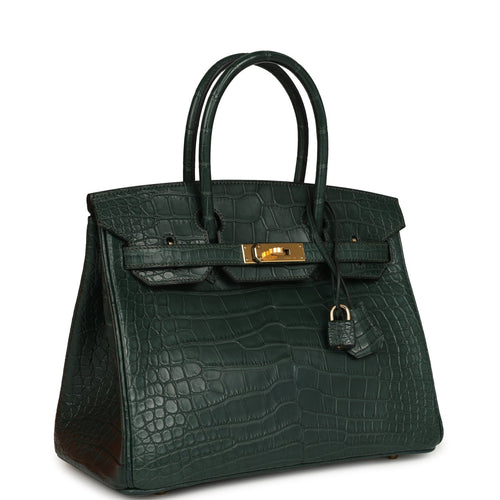 Hermes Birkin 30 Vert Fonce Matte Alligator Gold Hardware