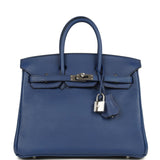 Pre-owned Hermes Birkin 25 Bleu Saphir Swift Palladium Hardware