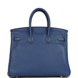Pre-owned Hermes Birkin 25 Bleu Saphir Swift Palladium Hardware