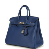 Pre-owned Hermes Birkin 25 Bleu Saphir Swift Palladium Hardware