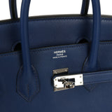 Pre-owned Hermes Birkin 25 Bleu Saphir Swift Palladium Hardware