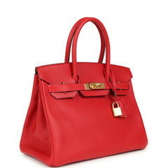 Pre-owned Hermes Birkin 30 Rouge Casaque Epsom Gold Hardware