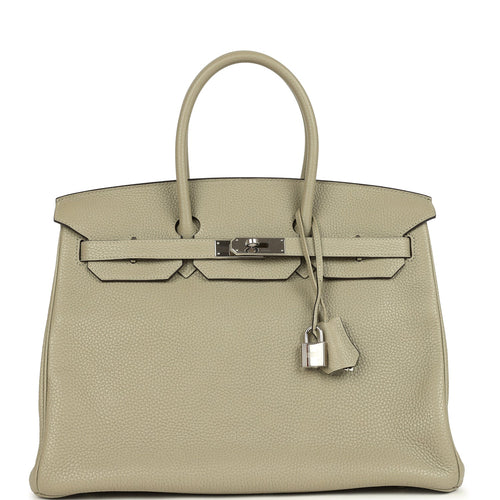 Pre-owned Hermes Birkin 35 Sauge Clemence Palladium Hardware