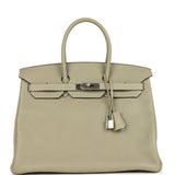 Pre-owned Hermes Birkin 35 Sauge Clemence Palladium Hardware