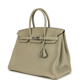 Pre-owned Hermes Birkin 35 Sauge Clemence Palladium Hardware