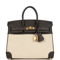 Hermes Birkin 25 Ecru and Beige Toile H Canvas and Bai-Brun Swift Gold Hardware