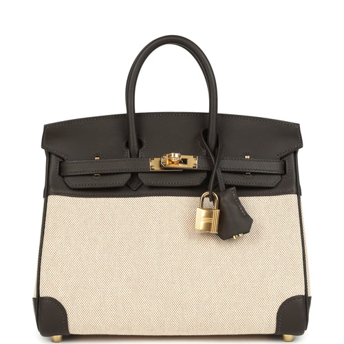Hermes Birkin 25 Bai Brun, Ecru, Beige Toile H Canvas Swift Gold Hardware