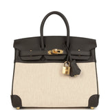 Hermes Birkin 25 Ecru and Beige Toile H Canvas and Bai-Brun Swift Gold Hardware - Thumbnail View 1
