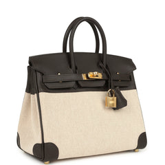 Hermes Birkin 25 Ecru and Beige Toile H Canvas and Bai-Brun Swift Gold Hardware