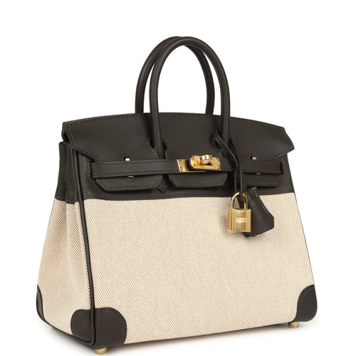 Hermes Birkin 25 Bai Brun, Ecru, Beige Toile H Canvas Swift Gold Hardware