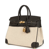 Hermes Birkin 25 Ecru and Beige Toile H Canvas and Bai-Brun Swift Gold Hardware - Thumbnail View 5