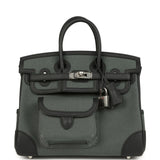Hermes Birkin 25 Cargo Vert Mangrove Toile Goeland and Black Swift Palladium Hardware