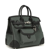 Hermes Birkin 25 Cargo Vert Mangrove Toile Goeland and Black Swift Palladium Hardware