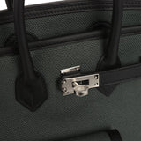 Hermes Birkin 25 Cargo Vert Mangrove Toile Goeland and Black Swift Palladium Hardware
