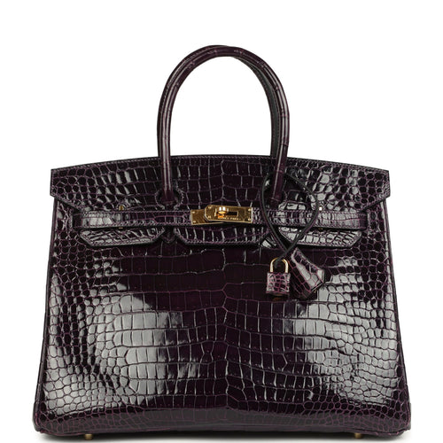 Pre-owned Hermes Birkin 35 Amethyst Shiny Porosus Crocodile Gold Hardware