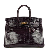 Pre-owned Hermes Birkin 35 Amethyst Shiny Porosus Crocodile Gold Hardware