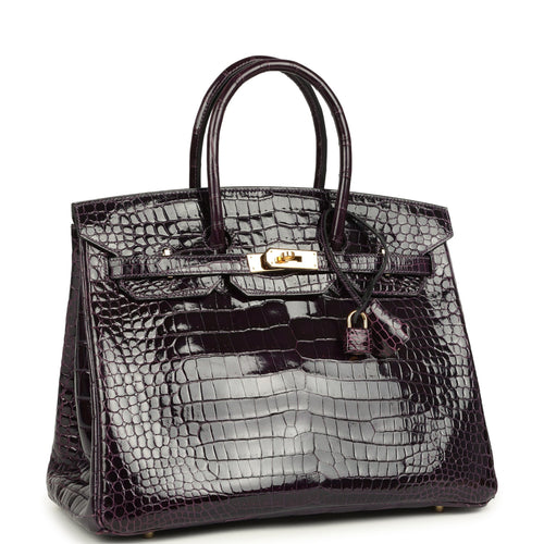 Pre-owned Hermes Birkin 35 Amethyst Shiny Porosus Crocodile Gold Hardware