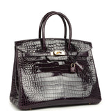 Pre-owned Hermes Birkin 35 Amethyst Shiny Porosus Crocodile Gold Hardware