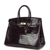 Pre-owned Hermes Birkin 35 Amethyst Shiny Porosus Crocodile Gold Hardware