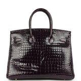 Pre-owned Hermes Birkin 35 Amethyst Shiny Porosus Crocodile Gold Hardware