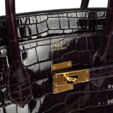 Pre-owned Hermes Birkin 35 Amethyst Shiny Porosus Crocodile Gold Hardware