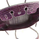 Pre-owned Hermes Birkin 35 Amethyst Shiny Porosus Crocodile Gold Hardware