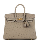 Pre-owned Hermes Birkin 25 Gris Tourterelle Ostrich Gold Hardware