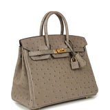 Pre-owned Hermes Birkin 25 Gris Tourterelle Ostrich Gold Hardware
