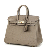 Pre-owned Hermes Birkin 25 Gris Tourterelle Ostrich Gold Hardware