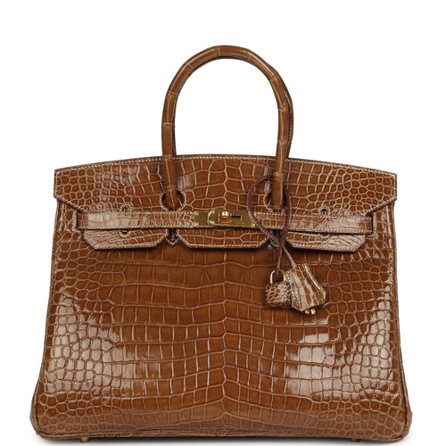 Pre-owned Hermes Birkin 35 Ficelle Shiny Porosus Crocodile Gold Hardware