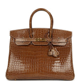 Pre-owned Hermes Birkin 35 Ficelle Shiny Porosus Crocodile Gold Hardware
