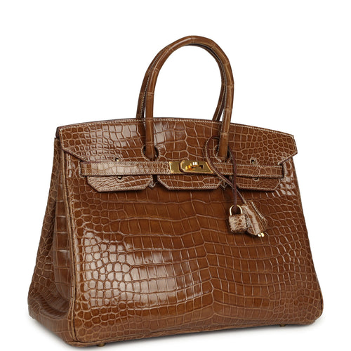 Pre-owned Hermes Birkin 35 Ficelle Shiny Porosus Crocodile Gold Hardware