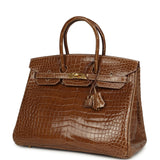 Pre-owned Hermes Birkin 35 Ficelle Shiny Porosus Crocodile Gold Hardware