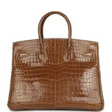 Pre-owned Hermes Birkin 35 Ficelle Shiny Porosus Crocodile Gold Hardware