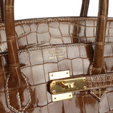 Pre-owned Hermes Birkin 35 Ficelle Shiny Porosus Crocodile Gold Hardware