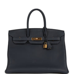 Pre-owned Hermes Birkin 35 Bleu Nuit Togo Gold Hardware