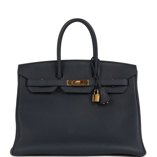 Pre-owned Hermes Birkin 35 Bleu Nuit Togo Gold Hardware