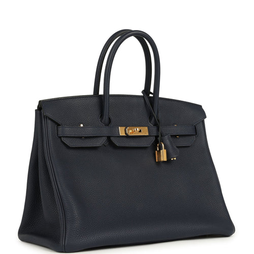 Pre-owned Hermes Birkin 35 Bleu Nuit Togo Gold Hardware