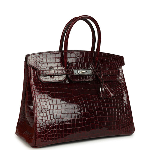 Pre-owned Hermes Birkin 35 Bordeaux Shiny Porosus Crocodile Palladium Hardware