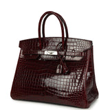 Pre-owned Hermes Birkin 35 Bordeaux Shiny Porosus Crocodile Palladium Hardware - Thumbnail View 5