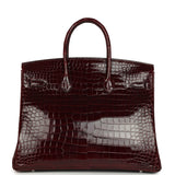 Pre-owned Hermes Birkin 35 Bordeaux Shiny Porosus Crocodile Palladium Hardware - Thumbnail View 4
