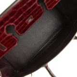 Pre-owned Hermes Birkin 35 Bordeaux Shiny Porosus Crocodile Palladium Hardware - Thumbnail View 8
