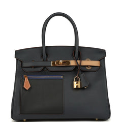 Pre-owned Hermes Colormatic Birkin 30 Caban, Chai & Black Swift Gold Hardware