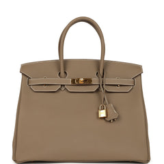 Pre-owned Hermes Birkin 35 Etoupe Togo Gold Hardware